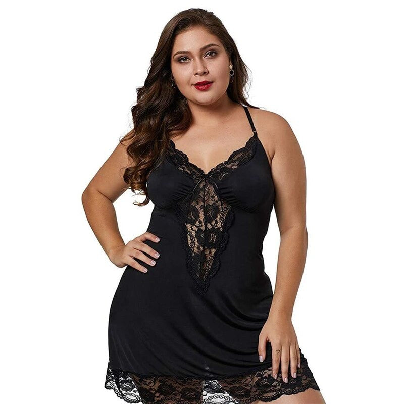 Women Plus Size Spaghetti Straps Lingerie Lace Set