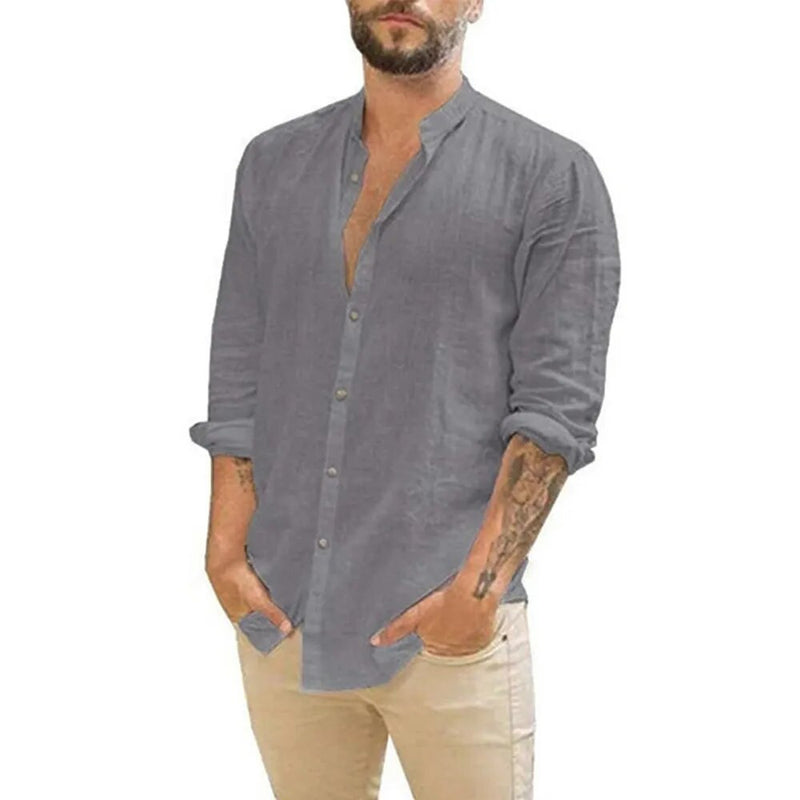 Cotton Linen Hot Men's Long-Sleeved Shirts