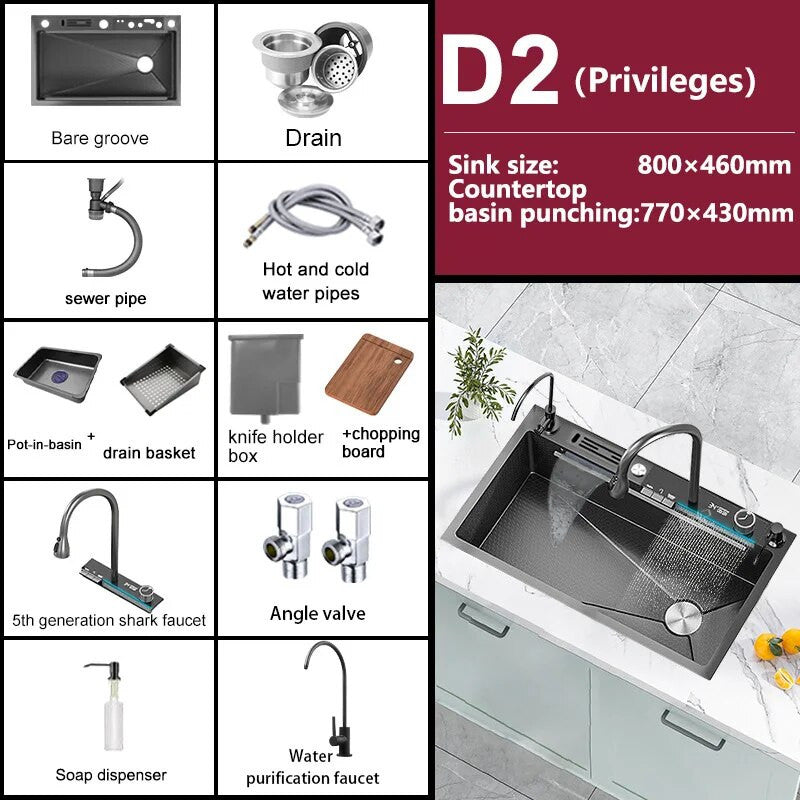 Double Waterfall Stainless Steel Kitchen Sink