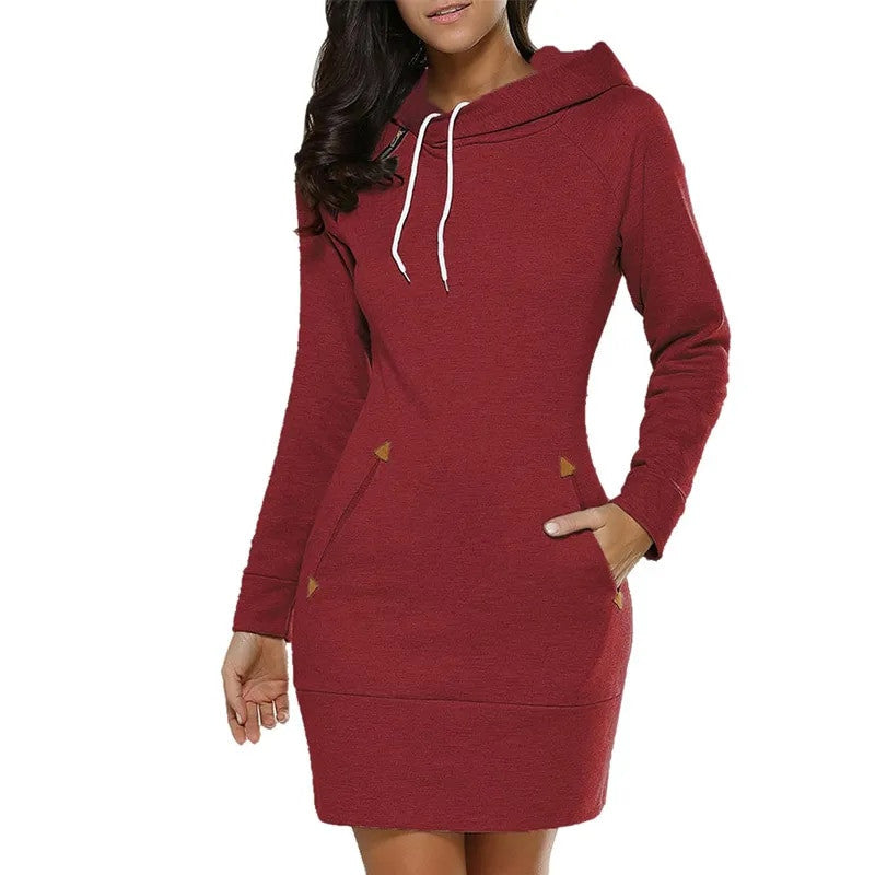 Women‘s Knee-Length Pockets Hooded Dress