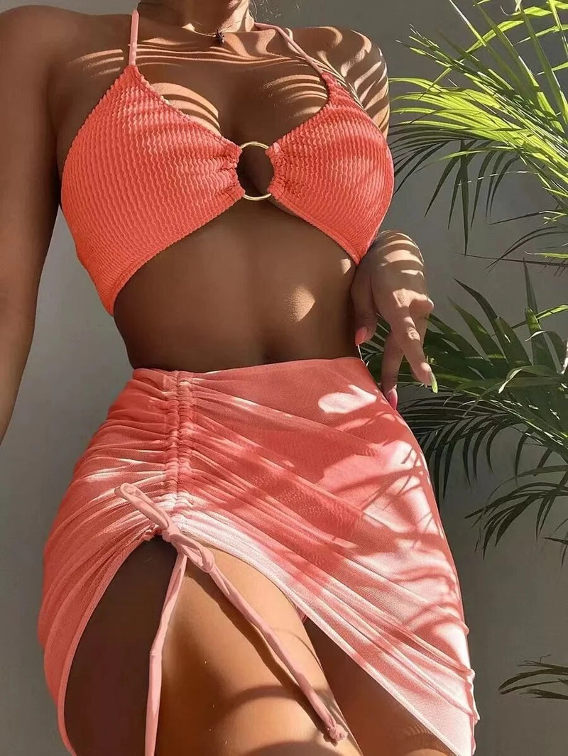 3 Piece Push Up Crop Top Bathing Suits