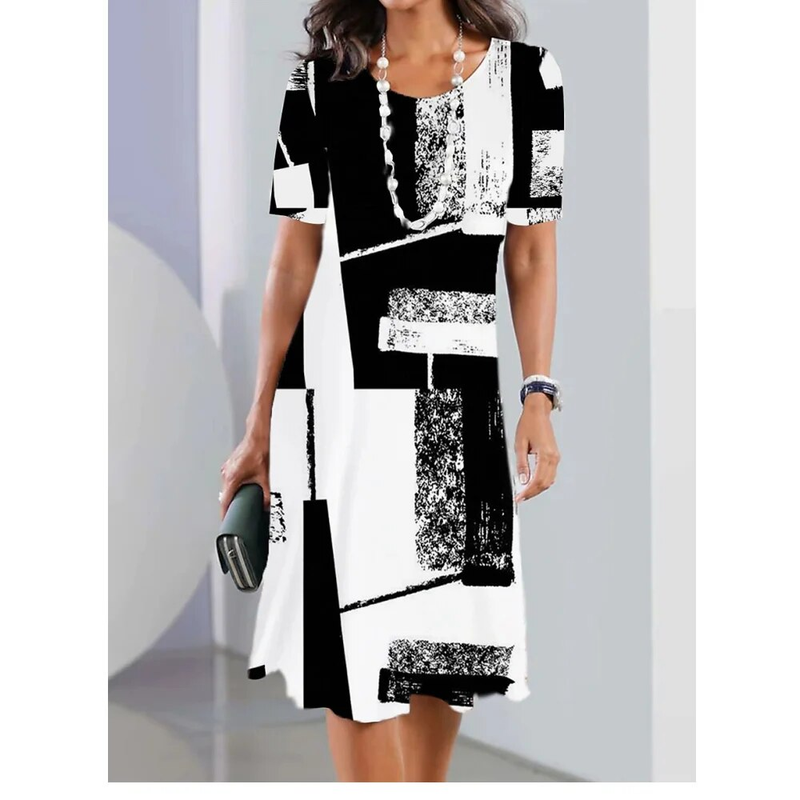 Women's 3d Geometric Lines Print Short Sleeve Dress