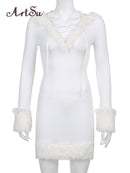 Kawaii Cute Furry White Bodycon Mini Dress