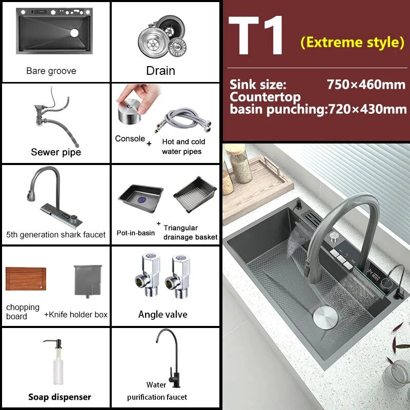 Double Waterfall Stainless Steel Kitchen Sink