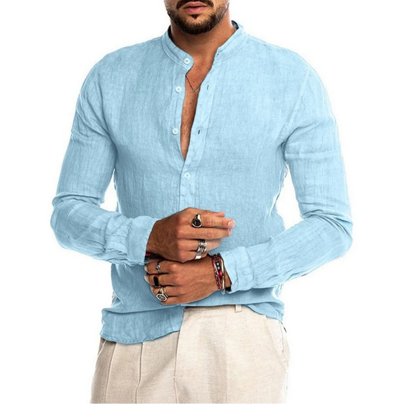 Cotton Linen Hot Men's Long-Sleeved Shirts