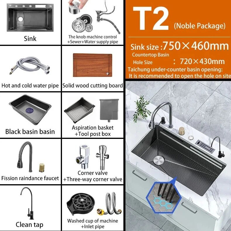 Stainless Steel Kitchen Waterfall Touch Sink