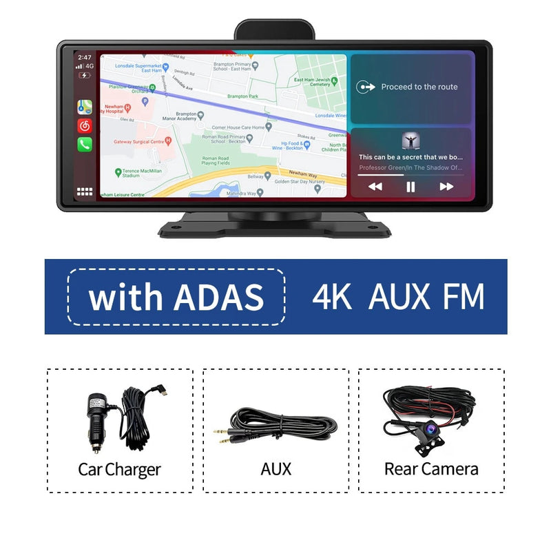 10.26" 4K GPS Navigation Wireless Dash Cam Recorder