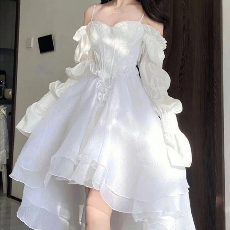 Elegant Off White Shoulder Princess Fairy Dress