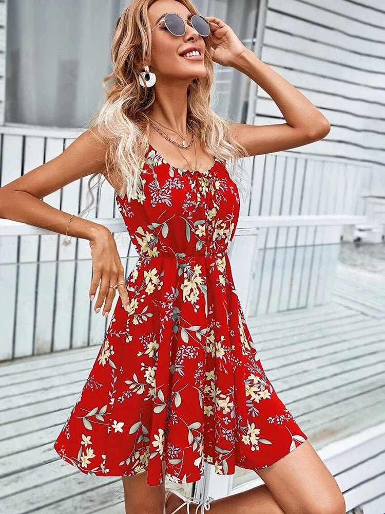 Sexy Floral Print Casual Short Dress