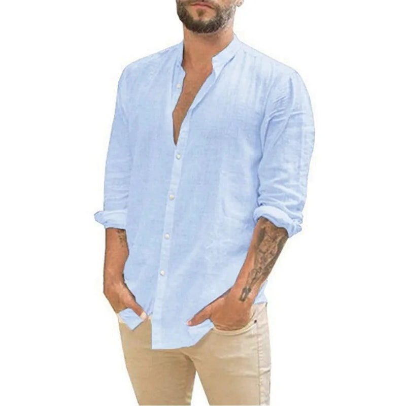 Cotton Linen Hot Men's Long-Sleeved Shirts