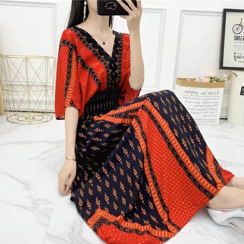 Casual Elegant Bohemian Style V-neck Dress