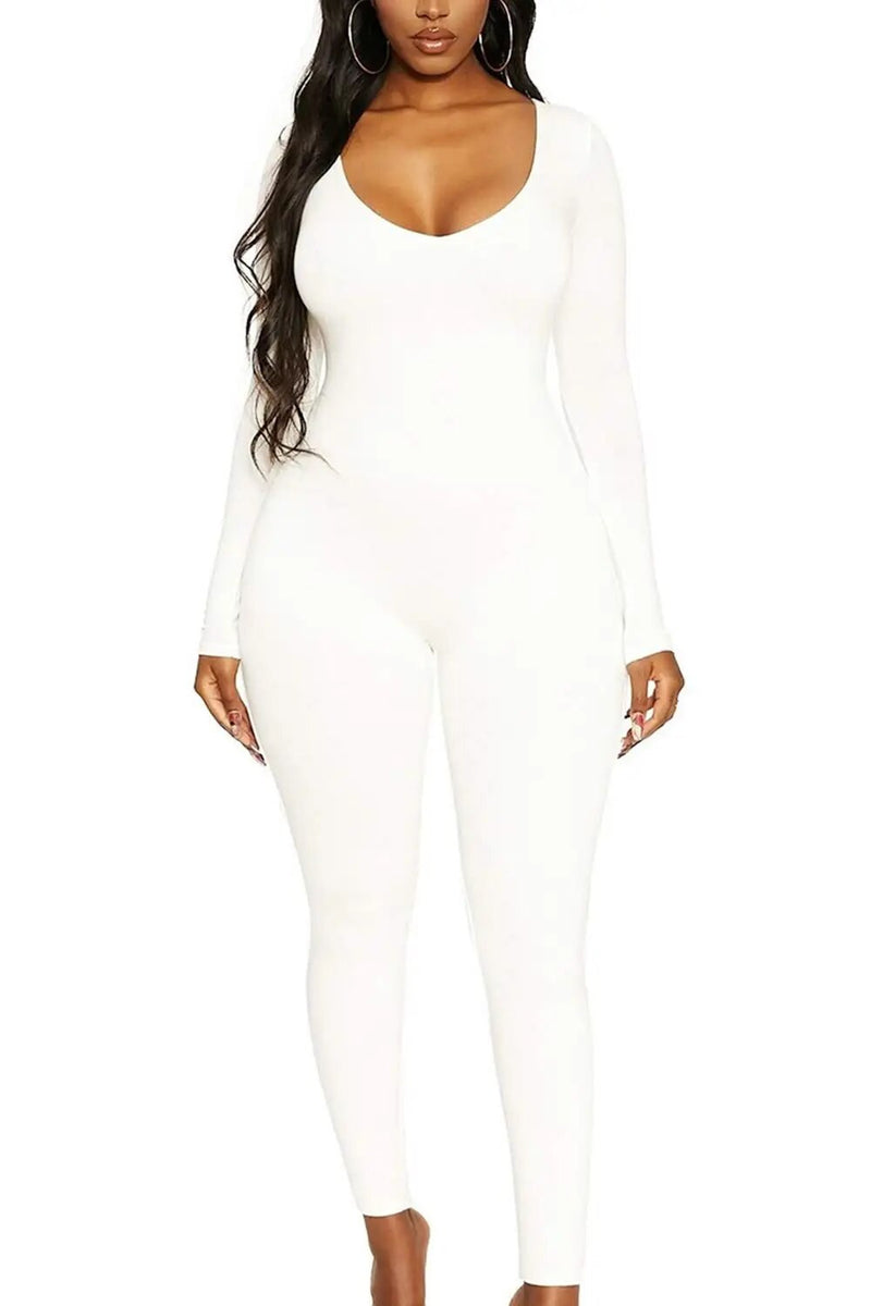 Women's Long Sleeve Solid Skinny Rompers