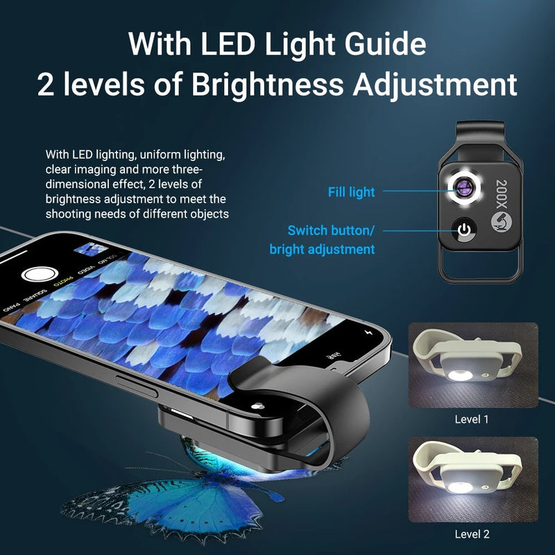 Digital 200X Microscope LED Mobile Lens