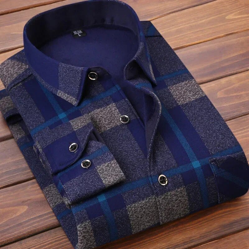 Men's Winter Warm Long Sleeve Plaid Shirts