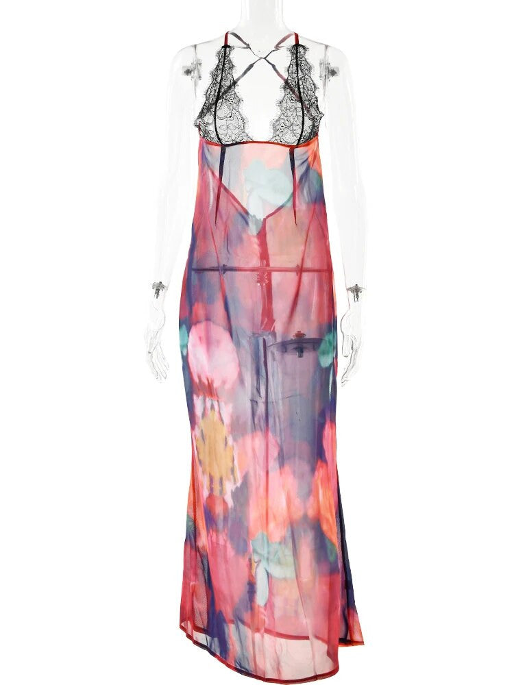 Elegant Tie Dye Floral Chiffon Summer Dress